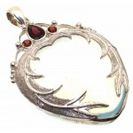 Opalite and Garnet Gemstone Angel Wing Sterling Silver Pendant 01